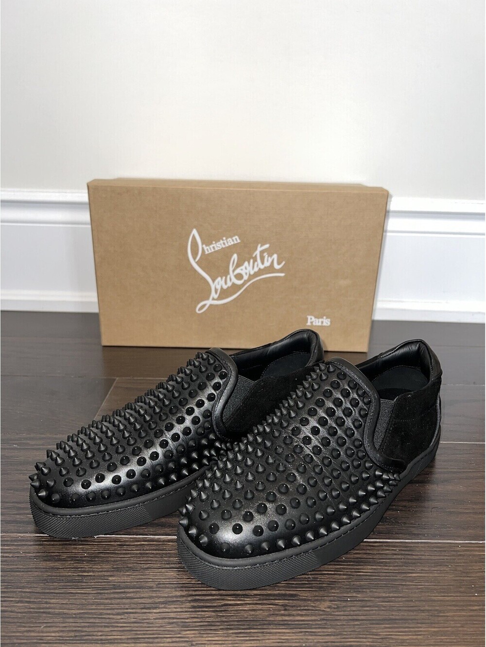 Christian Louboutin Black Spiked Slip-On Sneakers